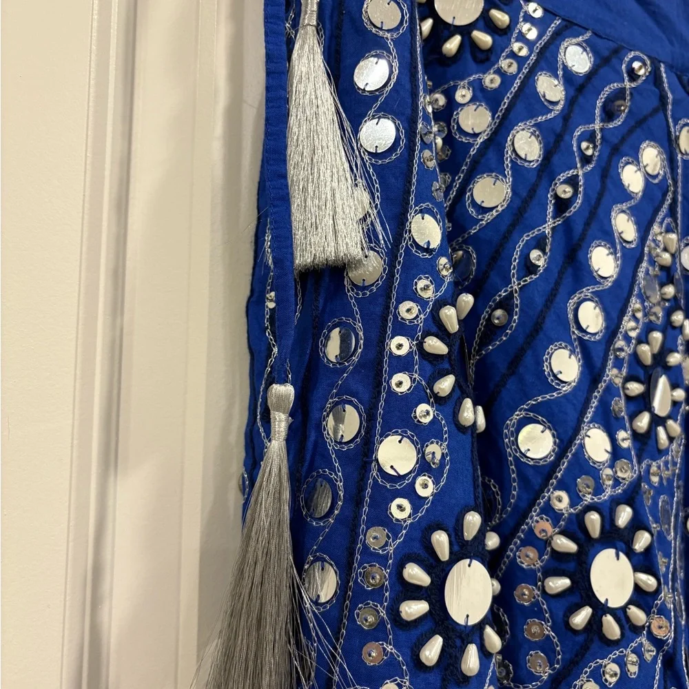 Soft Surroundings Preciosa Maxi Skirt Embroidered Beaded Boho Floral Blue PM - Picture 4 of 16
